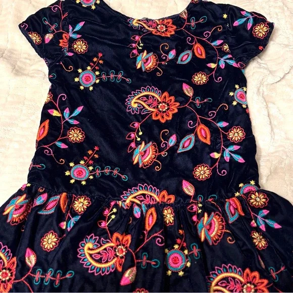 Peek Embroidered Velvet Navy Dress Girls 4–5 Boho Floral Easter Summer - Picture 4 of 7